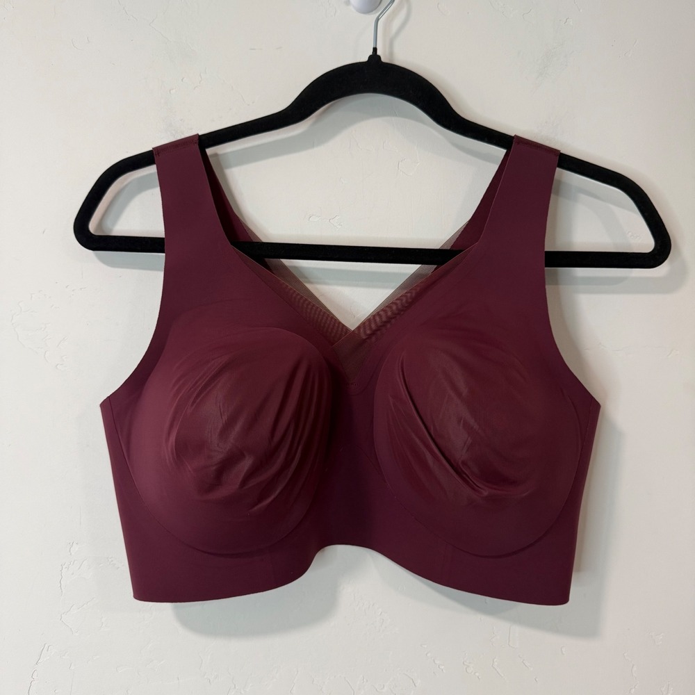 Evelyn & Bobbie Womens Evelyn Bra Large Burgundy Red Excellent Wireless EB Core